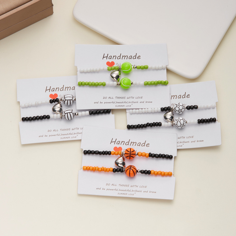 Cross-border New 2-piece Basketball Tennis Beads Braided Magnetic Couple Bracelet Sports Braided Adjustable Bracelet