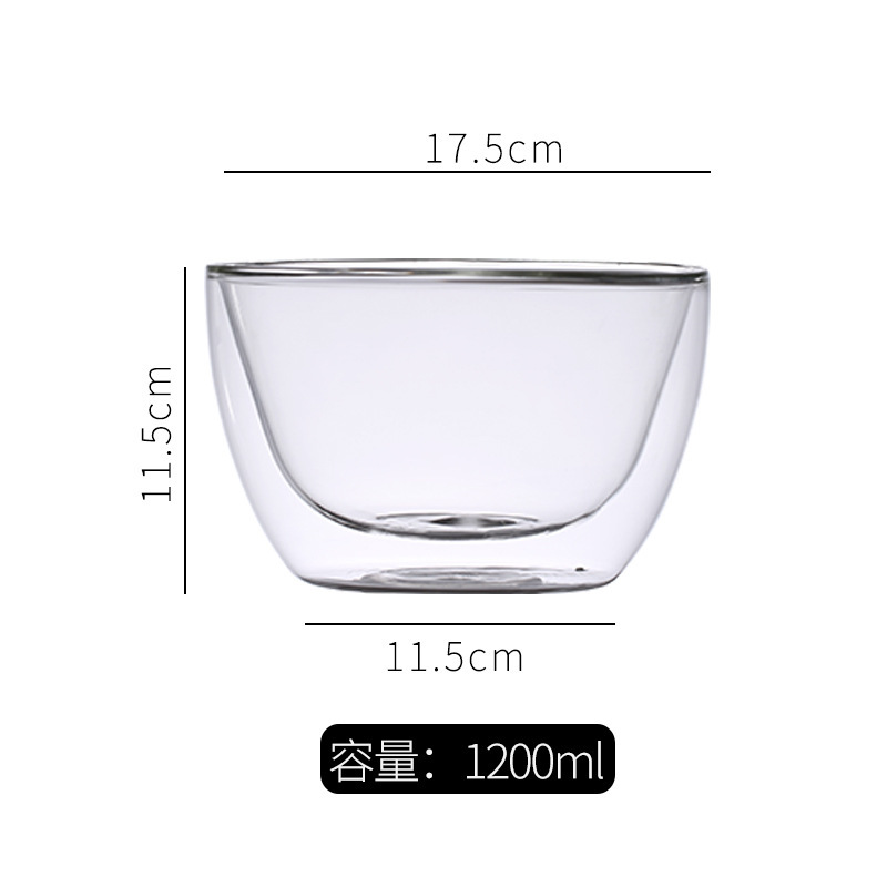 Hogar creativo transparente de doble capa tazón de vidrio tazón de ensalada de frutas yogur helado tazón postre tazón de arroz
