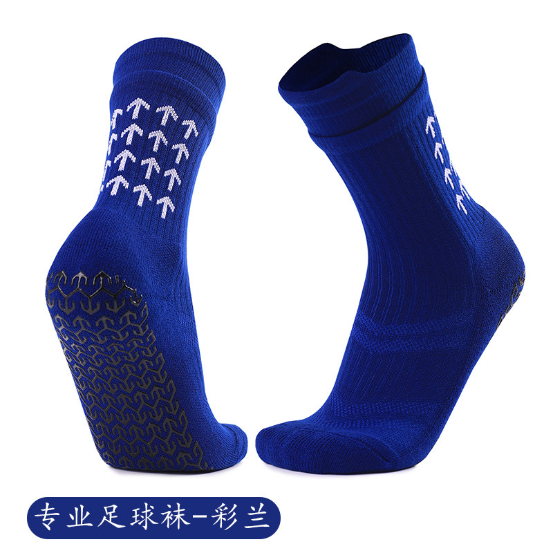 Calcetines de fútbol de goma de punto profesional transfronterizo calcetines antideslizantes de tubo medio de entrenamiento para hombres calcetines deportivos absorbentes de sudor de fondo de toalla al por mayor