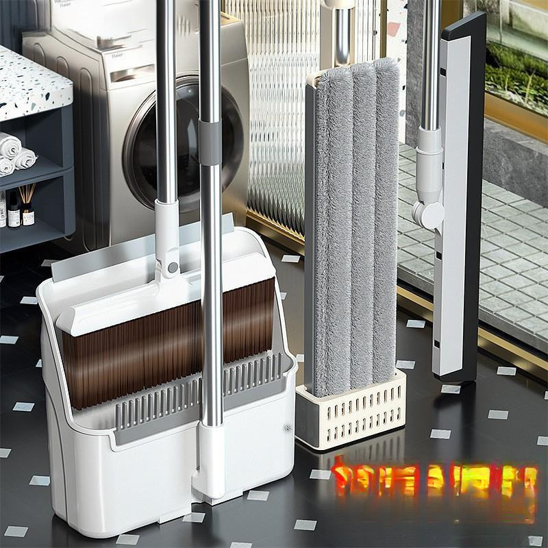 Broom and Mop Three-Piece Set, New Household Dustpan Set, Hand-Wash-Free Flat Mop, Youming