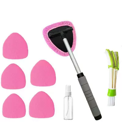Factory Wholesale Telescopic Pole Car | Car cleaning tools - 1-set-pentagonal-sponge-handle-6-powder-cloth-covers-detail-brush-spray-bottle
