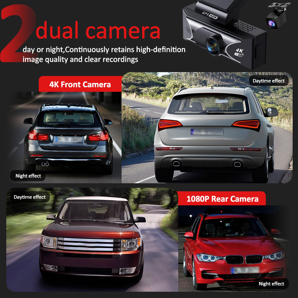 New cross-border dual-camera 4K dashcam with high-definition ADAS loop recording 3.2inch GPS car recorder