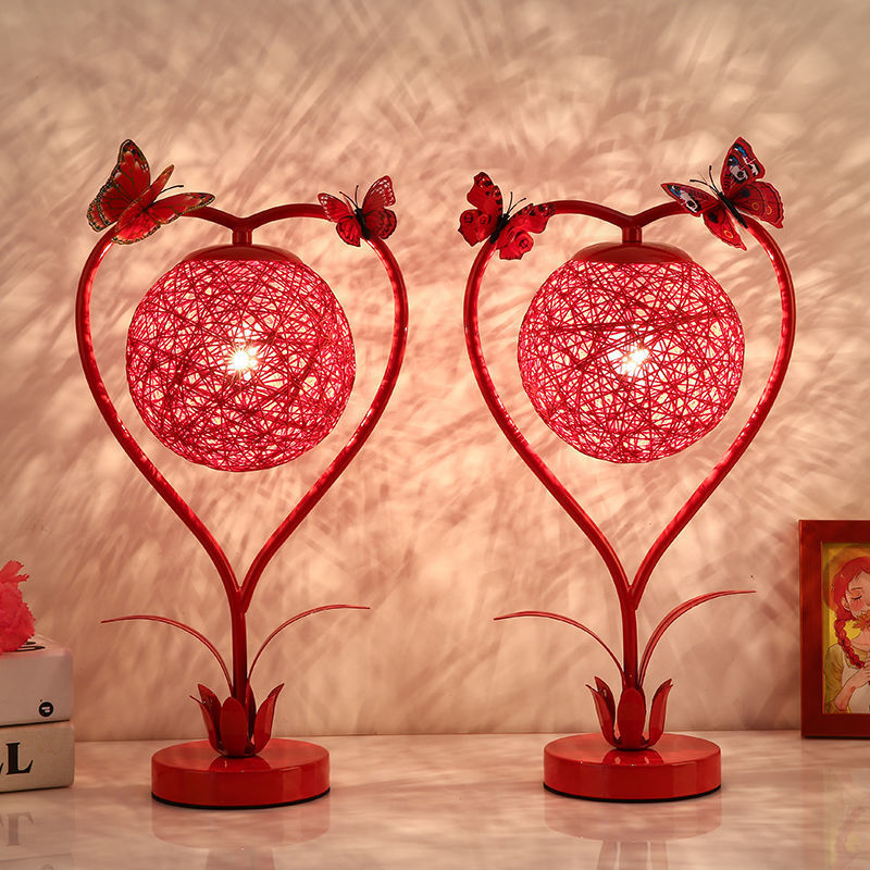 网红创意台灯结婚卧室婚房床头灯陪嫁送礼礼物红色喜庆一对长明灯