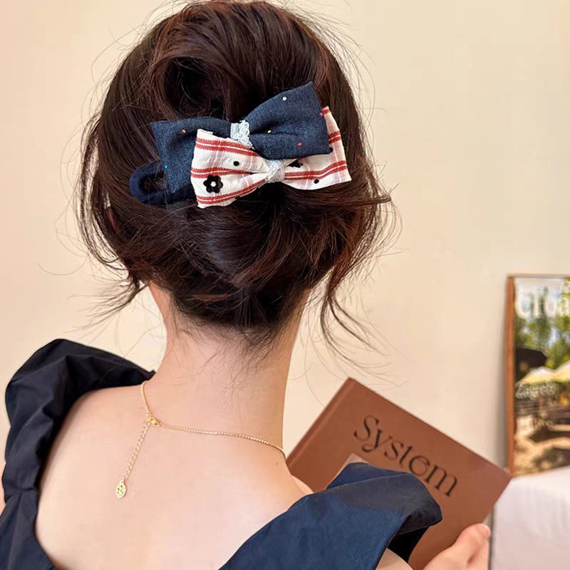 女性用リボンローズフラワーヘアピン2025新しいハイエンドヘアピン、後頭部に超妖精のような気質の帽子|undefined