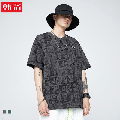 Hanlu Japanese Menswear 2021 summer new pattern cartoon Short sleeved T-shirt ins Easy Chaopai T-shirt