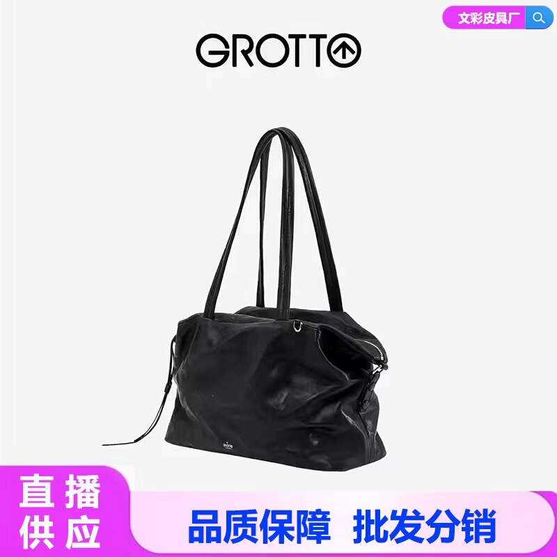 Grott Arrowhead New Style Sheepskin Black Stone Tote Soft Bag Handbag Shoulder Crossbody Bag Commuter Women's Bag Large Capacity