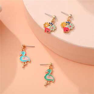 Cross-border Cute Cartoon Children's Pendant Sweet Girl Earrings Cute Bird Flower Alloy Oil Drop Earrings
