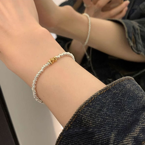 Ganjia S925 sterling silver light luxury niche exquisite cheese ring-shaped broken silver bracelet simple silver ring for best friends