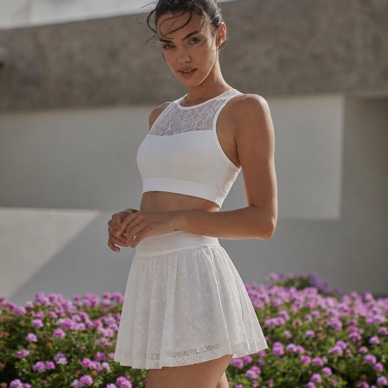 Lace Tennis Suit for Women, Breathable and Skin-Friendly, Two-Piece Sports Skirt and Shorts Set, Pickleball and Badminton Skirt