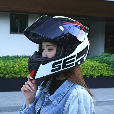 Motorcycle Safety Supplies — Helmet with Horns, Full-Face Helmet for - foreign-trade-model-blue-ser-black-mirror-s