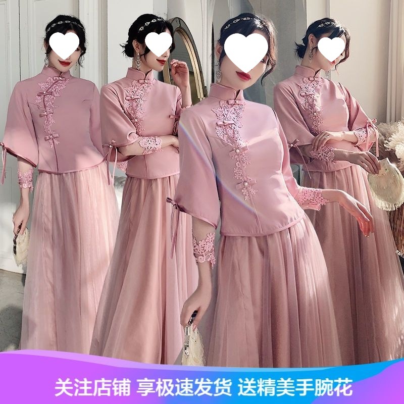 伴娘礼服长款优雅气质平时可穿闺蜜姐妹团中式复古改良旗袍婚纱