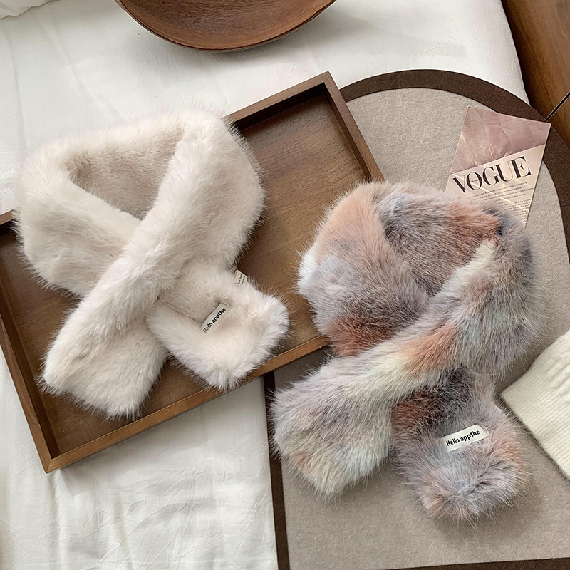 Ins mujer imitación de visón pelo cruzado perezoso cuello de peluche invierno suave imitación de piel coreana lindo peludo babillo