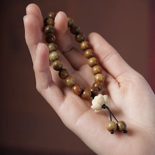 Green Sandalwood Lotus Bracelet for Men and Women, Rosary Beads, Artistic Decorative Bracelets, Portable Wooden Bead Jewelry