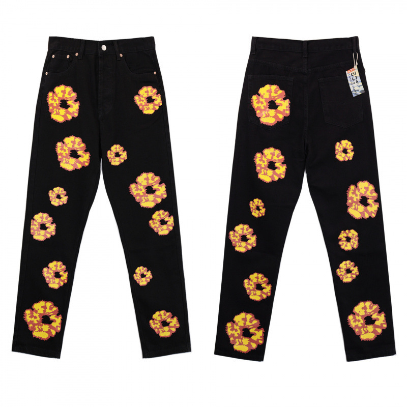 Cross-Border E-Commerce 2024 New Embroidered Kapok Loose Straight-Leg Casual Men's and Women's Jeans Fashion Couple Pants