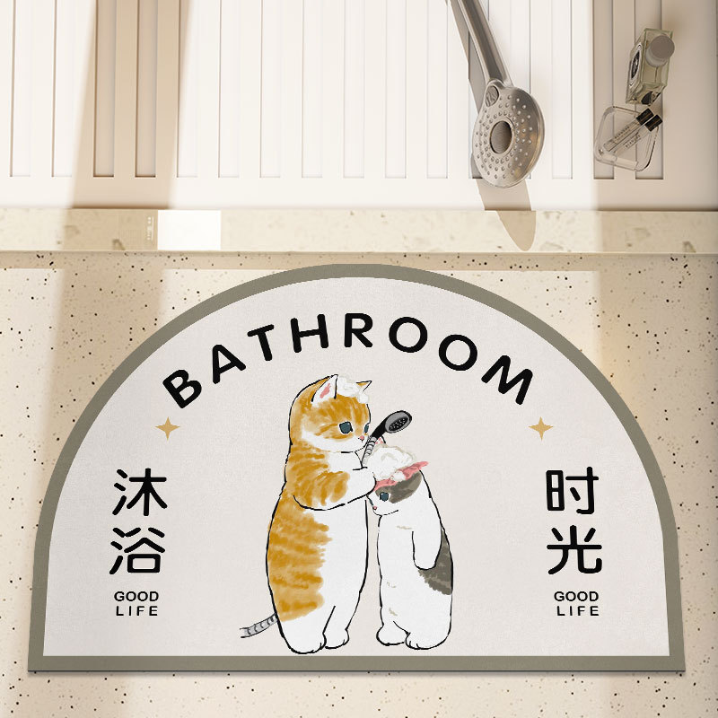 貓咪衛浴除塵防滑墊半圓卡通硅藻泥軟墊浴室衛生間吸水速干地毯