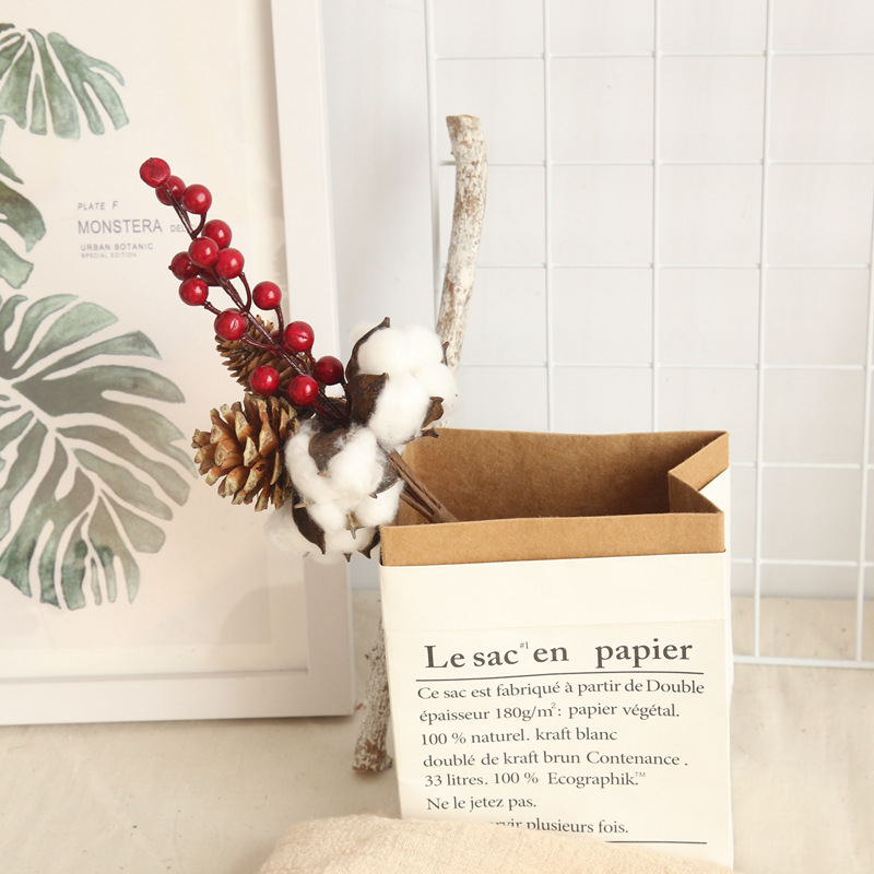 廠家5頭棉花花束INS風乾花仿真花家庭路引花裝飾婚慶假花MW61199