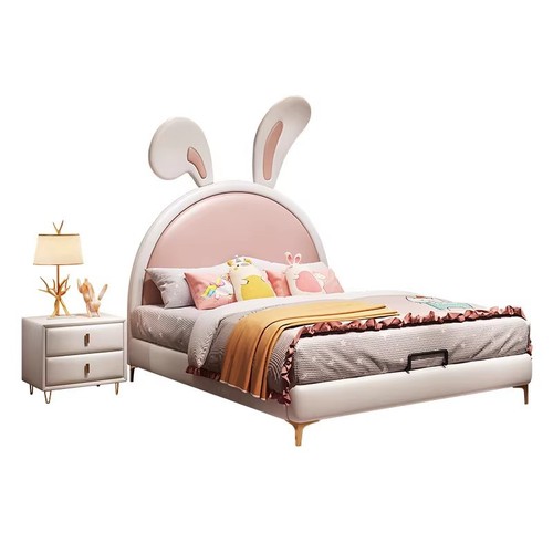 Children's Bed for Girls, Princess Bed, Modern Simple Cartoon Rabbit Bed 1.5m Single Bed for Bedroom, Storage Bed for Little Girls