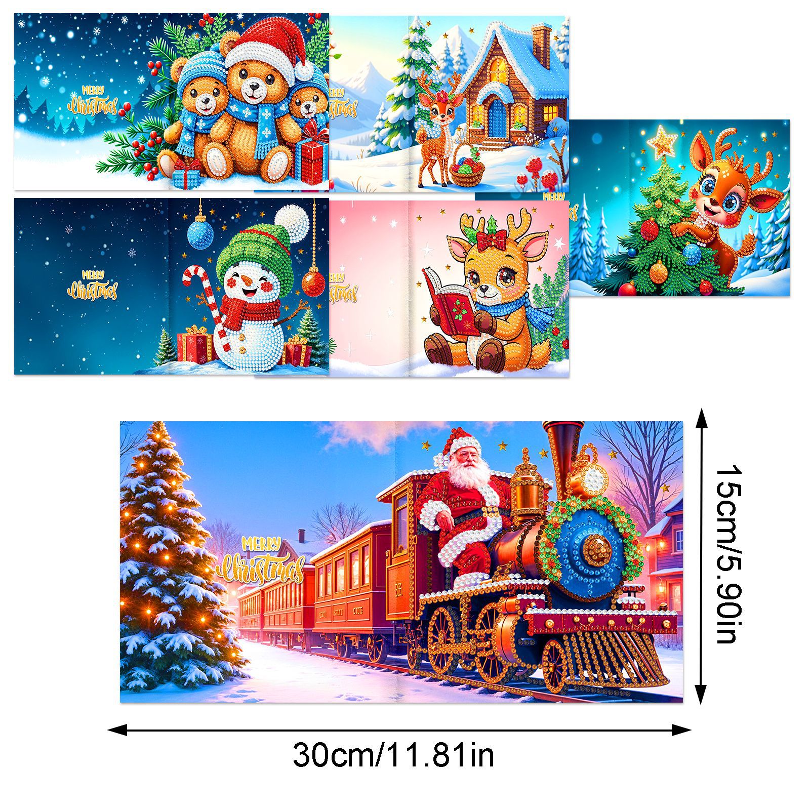 Explosiones transfronterizas de Navidad multiserie de tarjetas de felicitación puntuales hechas a mano 9 conjuntos de sobre de diamante 6 conjuntos de dibujos animados