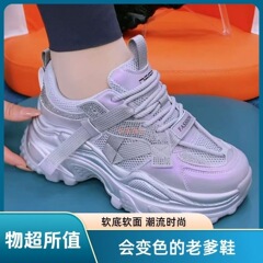 厂家直销2025秋季新双层网面休闲增高小个子老爹鞋女透气防滑百搭
