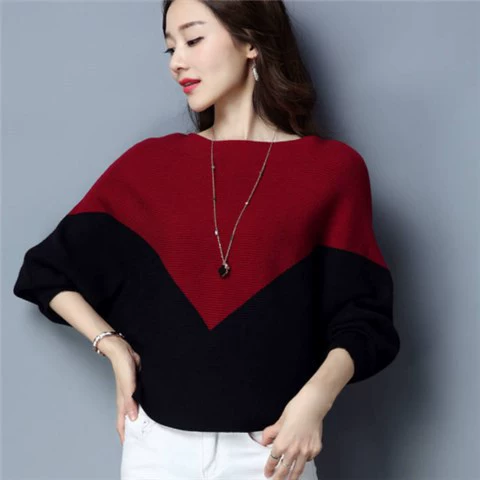 Весна и осень Новый вязаный свитер женский без бретелек воротник летучая мышь рубашка Универсальный вязаный свитер Женская Базовая рубашка