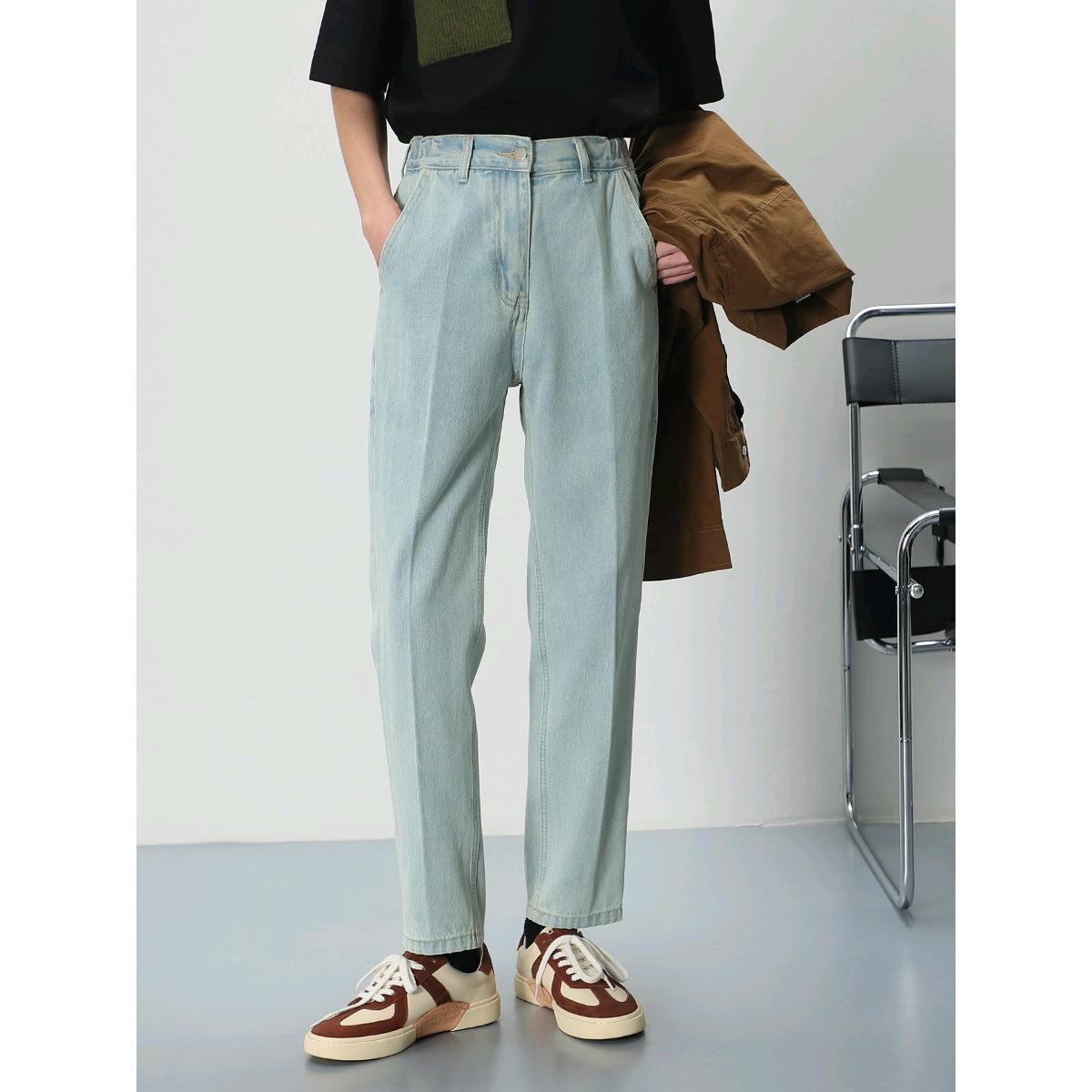 Spring and Autumn New Arrival Washed Light Color Jeans Men's Fashionable All-Match Slant Pocket Tapered Fit Straight Long Pants