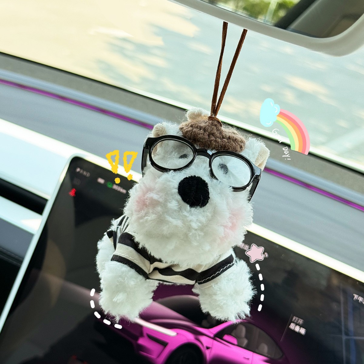 Adorable West Highland coches pegatados cachorro amor peluche coche colgante muñeca regalo de cumpleaños mujer