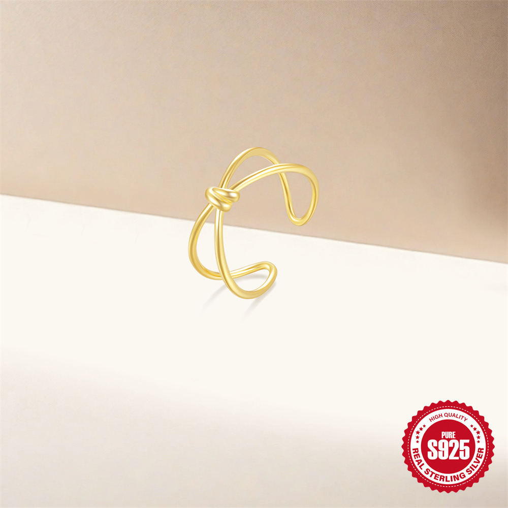 Nuevo estilo de venta caliente nudo de amor estilo europeo y americano doble línea cruzada anillo de dedo abierto anillo de nudo de cuerda de plata de ley 925