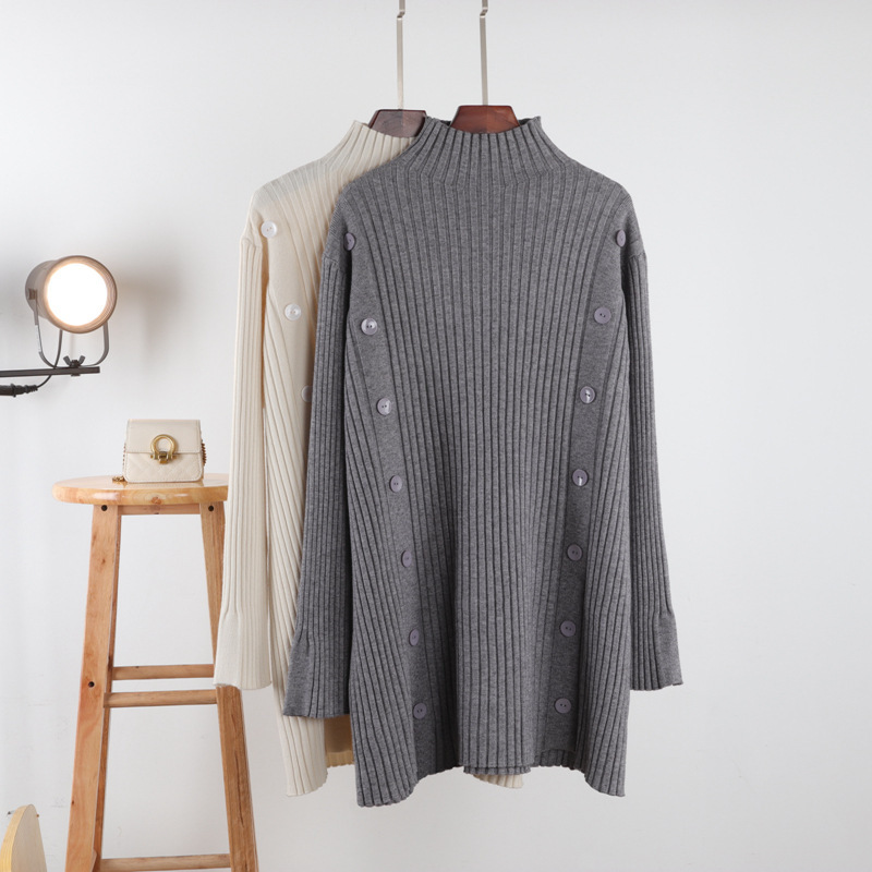 Half-Turtleneck Pullover Sweater for Women 2025 New Autumn Korean Style Loose Long Japanese Knit Outerwear Top