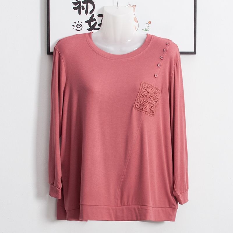 中高年女性のモーダル長袖Tシャツ2025新作秋服ゆったり大きいサイズママ秋服ボトムシャツトップス|undefined