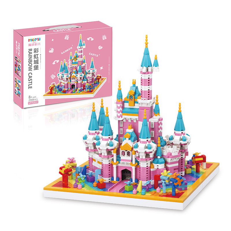 Moyu 92030 Pink Unicorn Castle Micro Granules Bloques de construcción ensamblados Adornos Juguetes del Día del Niño para niñas