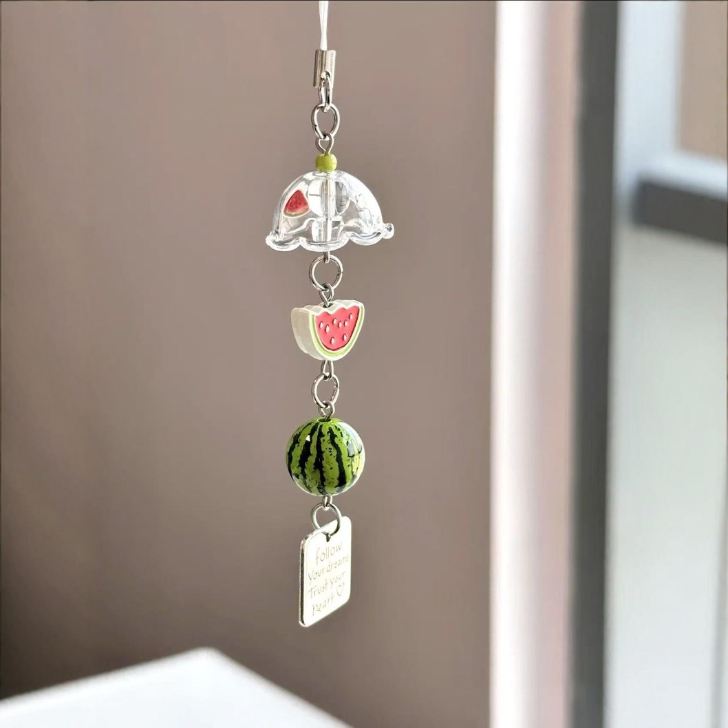 Handmade Beaded Homemade Simple Pendant Girls Ins Mobile Phone Chain Cute Goo Ben Mobile Phone Bag Watermelon Wind Chimes