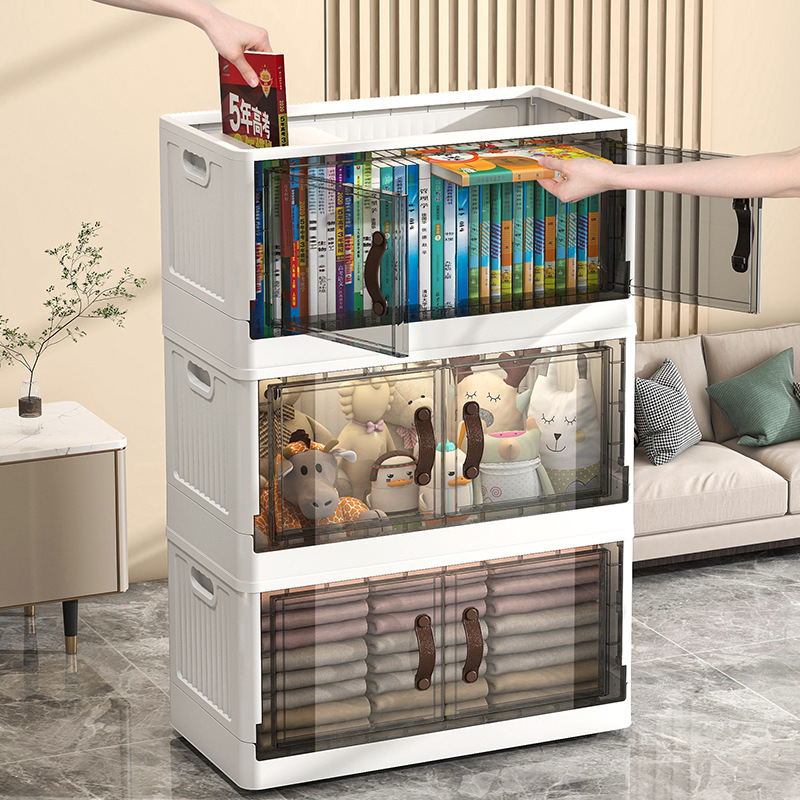 Gabinete de almacenamiento de doble puerta caja de almacenamiento de ropa doméstica instalación-libre bebé plegable armario organizador armario de plástico