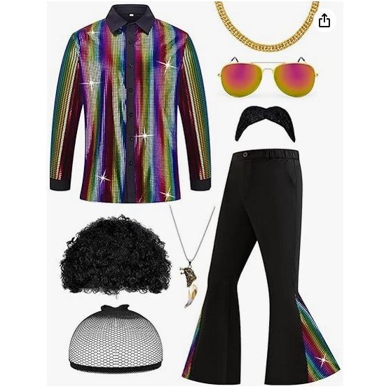 2025 New Sequin Shirt + Bell Bottoms Suit 70S Boys Classic Casual Disco Performance Clothing