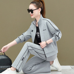 運動服套裝女2024新款春秋時尚休閒闊腿褲韓版衛衣三件套顯瘦潮牌