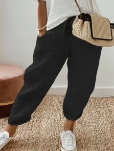 H 22676 Women's Linen Elastic Waist Pants Ůʿ�������eѝ