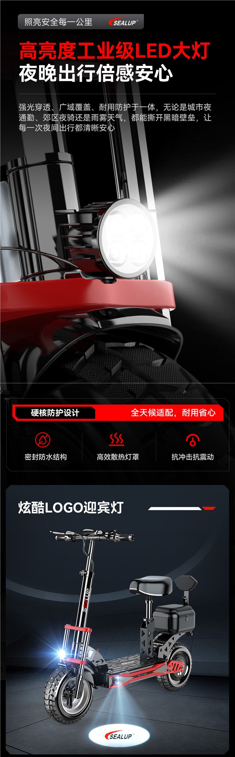 Hilop electric scooter for commuting to work, electric folding scooter with a trunk, off-road shock-absorbing small electric scooter