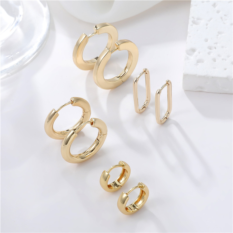 Han Shangna Simple High-end Fashion Glossy Ear Buckle 14K Gold Round Square Cold Style Light Luxury Ear Ring for Women