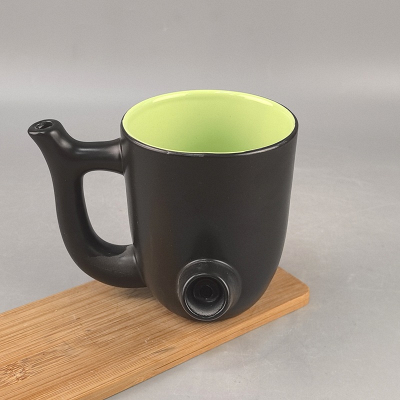 Taza de mariyuana de cerámica creativa doble pipa de café taza de cáñamo logotipo para fumar mayorista transfronterizo Europa y América