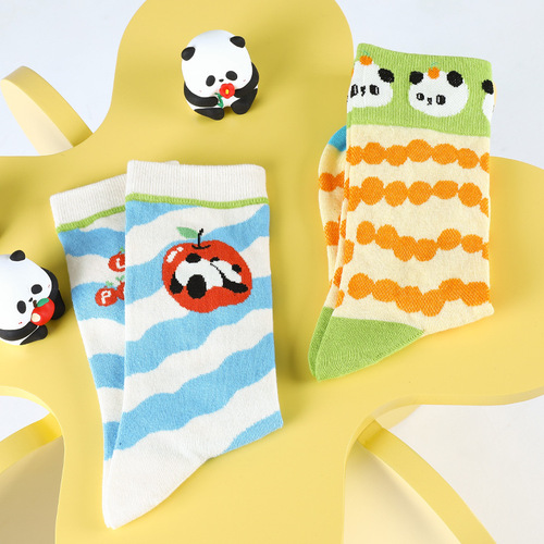 Original cartoon panda socks for women, sweet and versatile home floor socks, cotton socks, women's trendy mid-calf socks wholesale