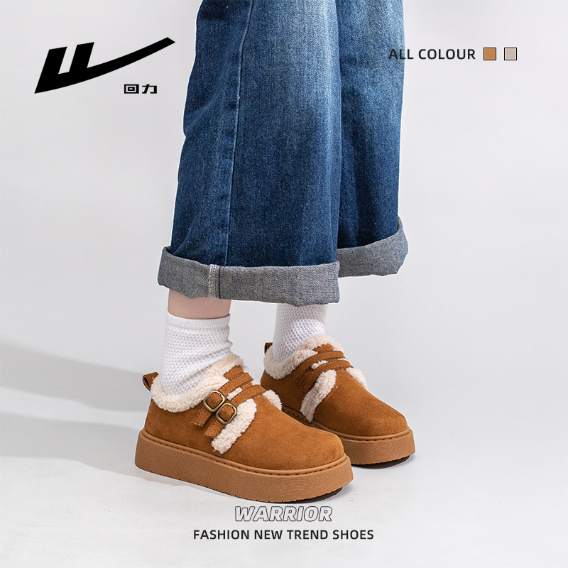 Retro retro nuevo botones de lana Bocken suela gruesa de invierno con zapatos cálidos de mujer cómodos zapatos de algodón coreano al por mayor