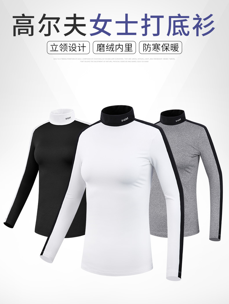 Áo thun golf nữ dài tay cổ tròn co giãn giữ ấm thu đông — YF420-Áo sơ mi chơi golf nữ hoa màu xám, YF420-Áo sơ mi chơi gôn nữ màu trắng, YF420-Nữ Golf đáy áo màu đen chi tiết 4