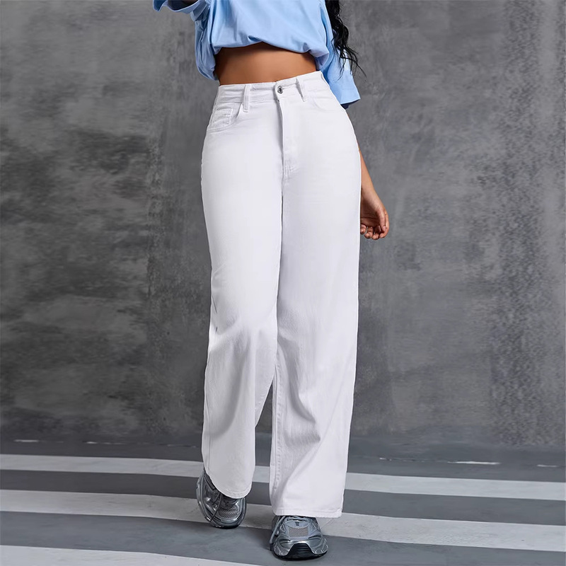 Cross-Border European and American Export 2025 Winter New Long Large Size High-Waisted Denim Straight Pants Fashionable Long Wide-Leg Pants for Women