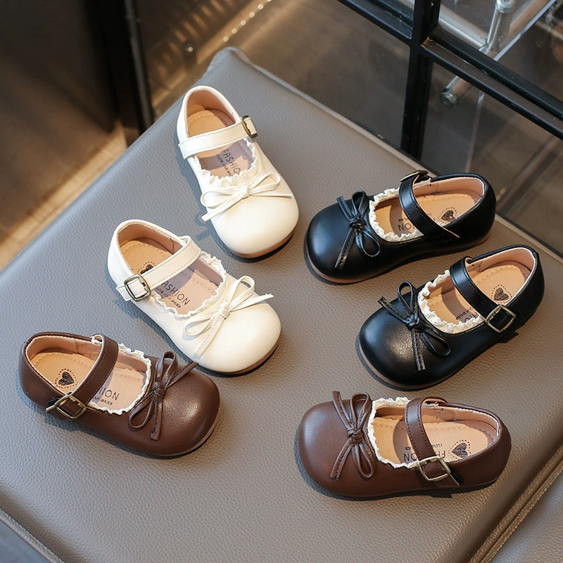 Children's shoes for leather shoes for princess with bow, soft sole