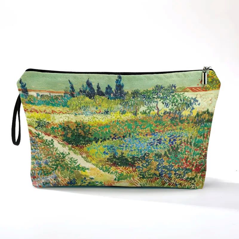 Arte estilo Van Gogh lienzo bolsa de maquillaje portátil bolsa de maquillaje / monedas almacena LOGO imprimible