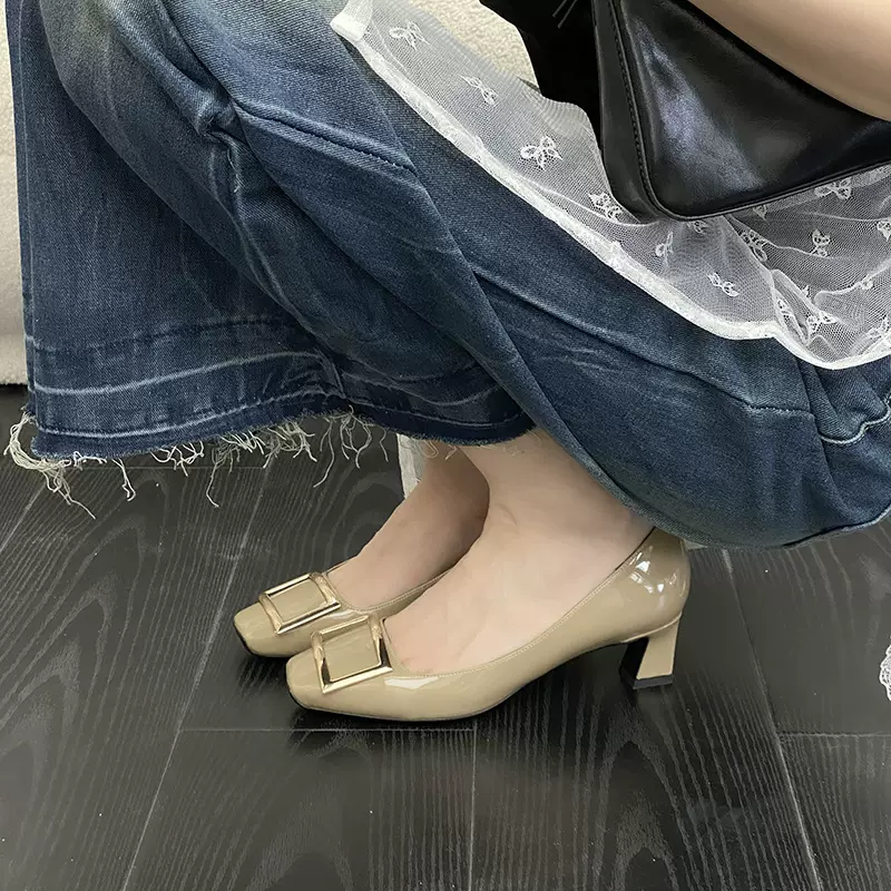 H-25 2025春款新款惠州女鞋法式不累脚浅口方头时装高跟鞋单鞋