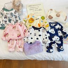 儿童秋冬新款法兰绒睡衣男童女童加绒加厚保暖宝宝冬季家居服套装