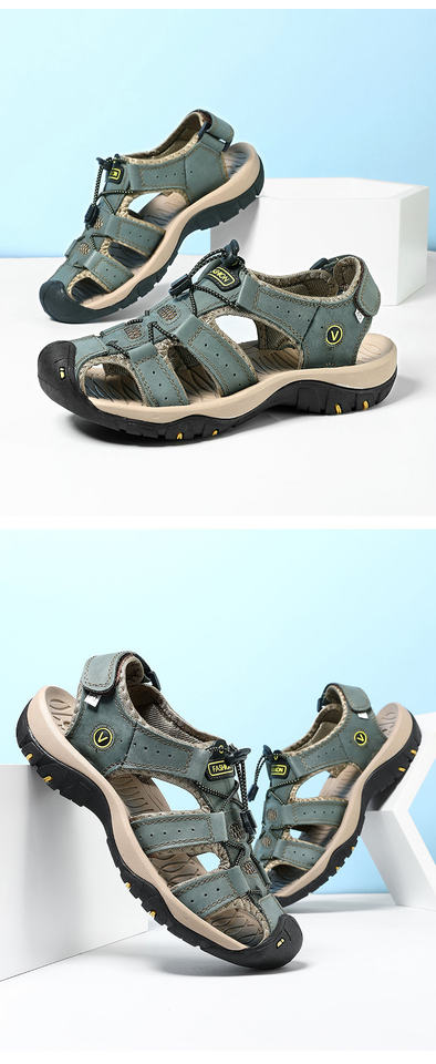Dép sandal nam da thật quai ngang may thủ công chống trượt, cỡ lớn đến 48 — 7239 Xanh quân đội, 7239 màu xanh lam, 7239 màu đen, 7239 nâu sẫm chi tiết 43
