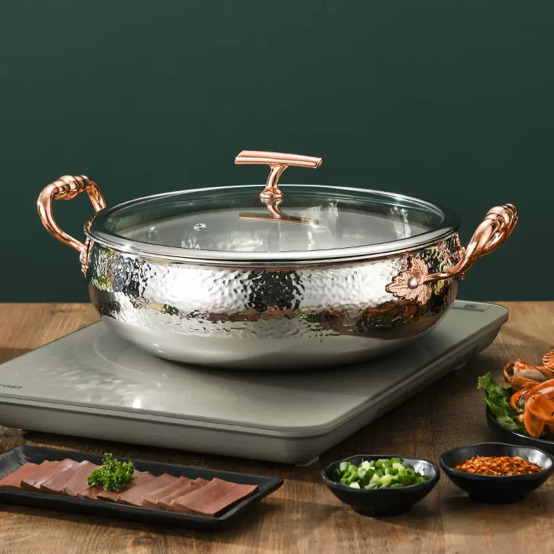 意铂仕304不锈钢锤纹鸳鸯锅电磁炉燃气灶通用涮锅大容量清汤锅