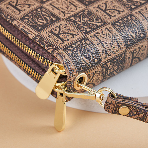 Wallet for Women - New , European and American Retro Print, Large Capacity Double Zipper Phone Bag with Multi-Card Slots, Print Handbag