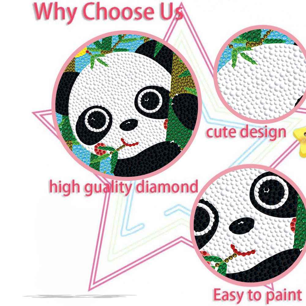 Nuevo kit creativo de pintura de diamantes DIY para niños, diseño de panda de dibujos animados, juguete de niña, pegatinas bonitas, pintura de diamantes completa, transfronterizo